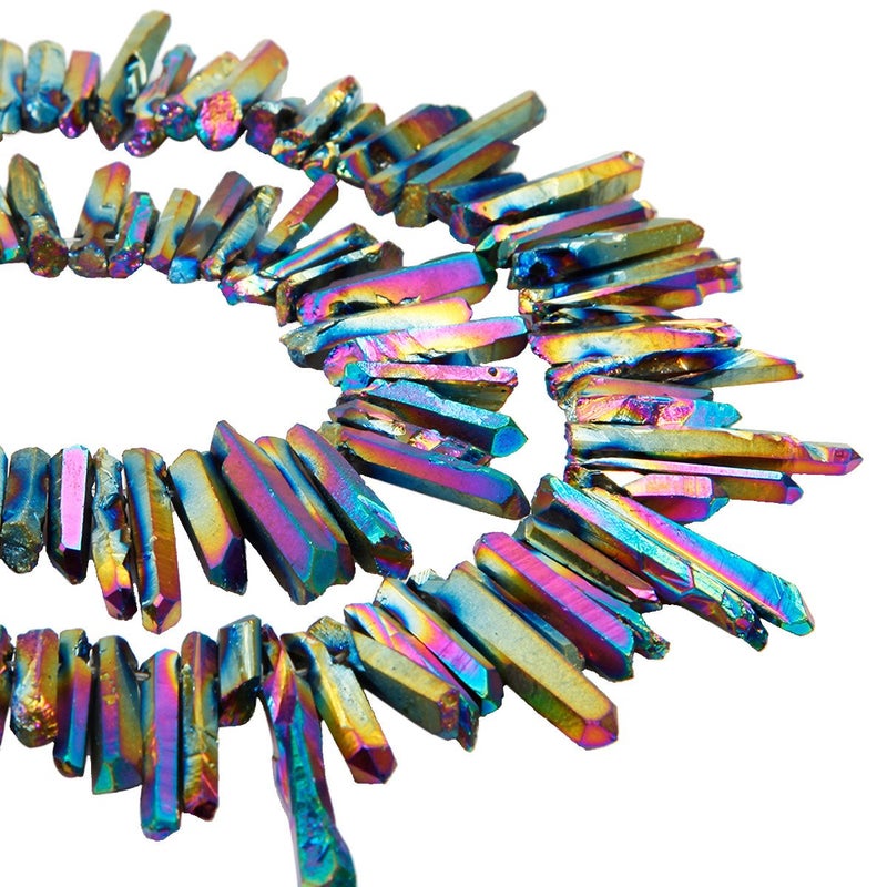 SUNYIK Rainbow Titanium Coated Crystal Points Quartz Rough Sticks Spikes Point Beads 15 inch Strand Drilled - Image 3
